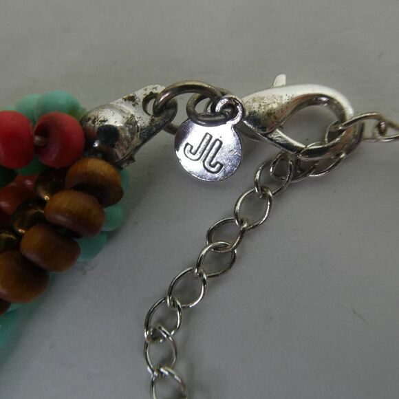 JJ Stamped Boho Multi Strand Beaded Necklace Southwestern Silver Tone Statement - Picture 8 of 9